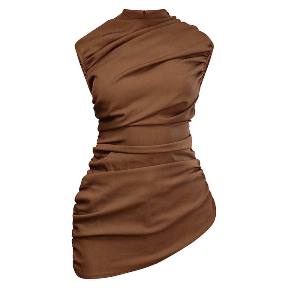 NWT PLT Label Cream Tailored Extreme Ruched Asymmetric Top Size 2 / UK 6